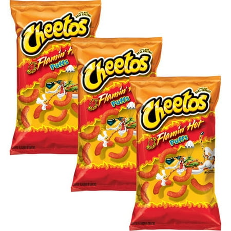 Cheetos Flamin' Hot Puffs Cheese Flavored Snacks, 8 oz (Pack of 3)