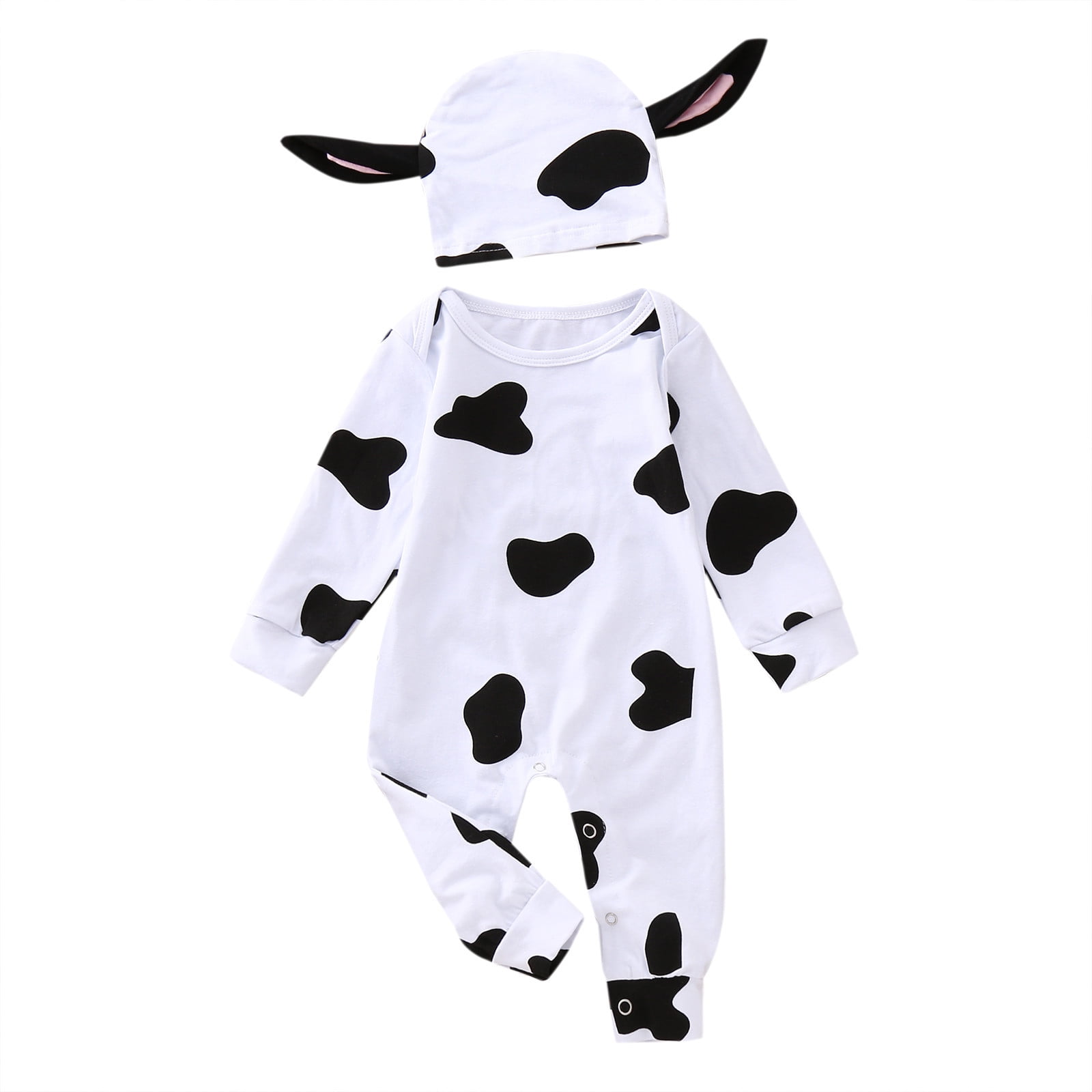 Ulitacool Boys'S Romper 6-12 Months Long Sleeve Newborn Infant Baby Onesies Cow Pattern And Hat 2Pcs Outfits O Neck Jumpsuit Retro Clothing White