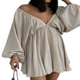 thumbnail image 3 of PENGXIANG Manches Longues Lanterne Profonde V Cou une Ligne Robe pour l'Été, 3 of 9