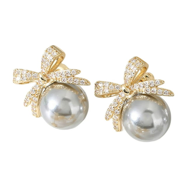 Luxe Bow Pearl Earrings with Rhinestones Elegant High End Charm Exquisite Versatile Studs for Women