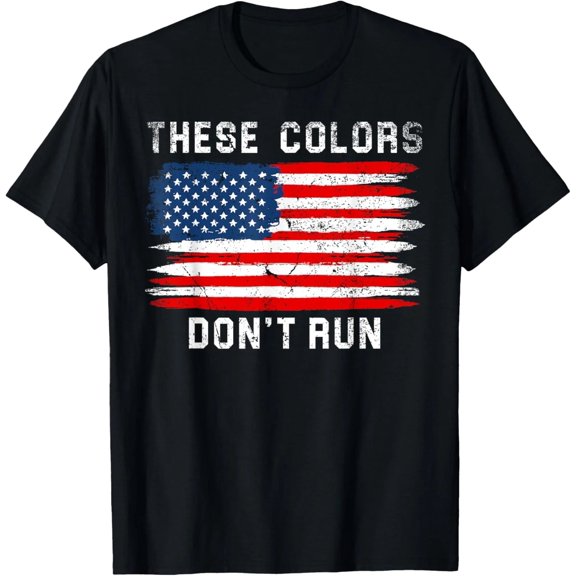 These Colors Don't Run Vintage Distressed American Flag Patriotic T-Shirt, Men Black Crew Neck Short Sleeve USA Pride Tee
