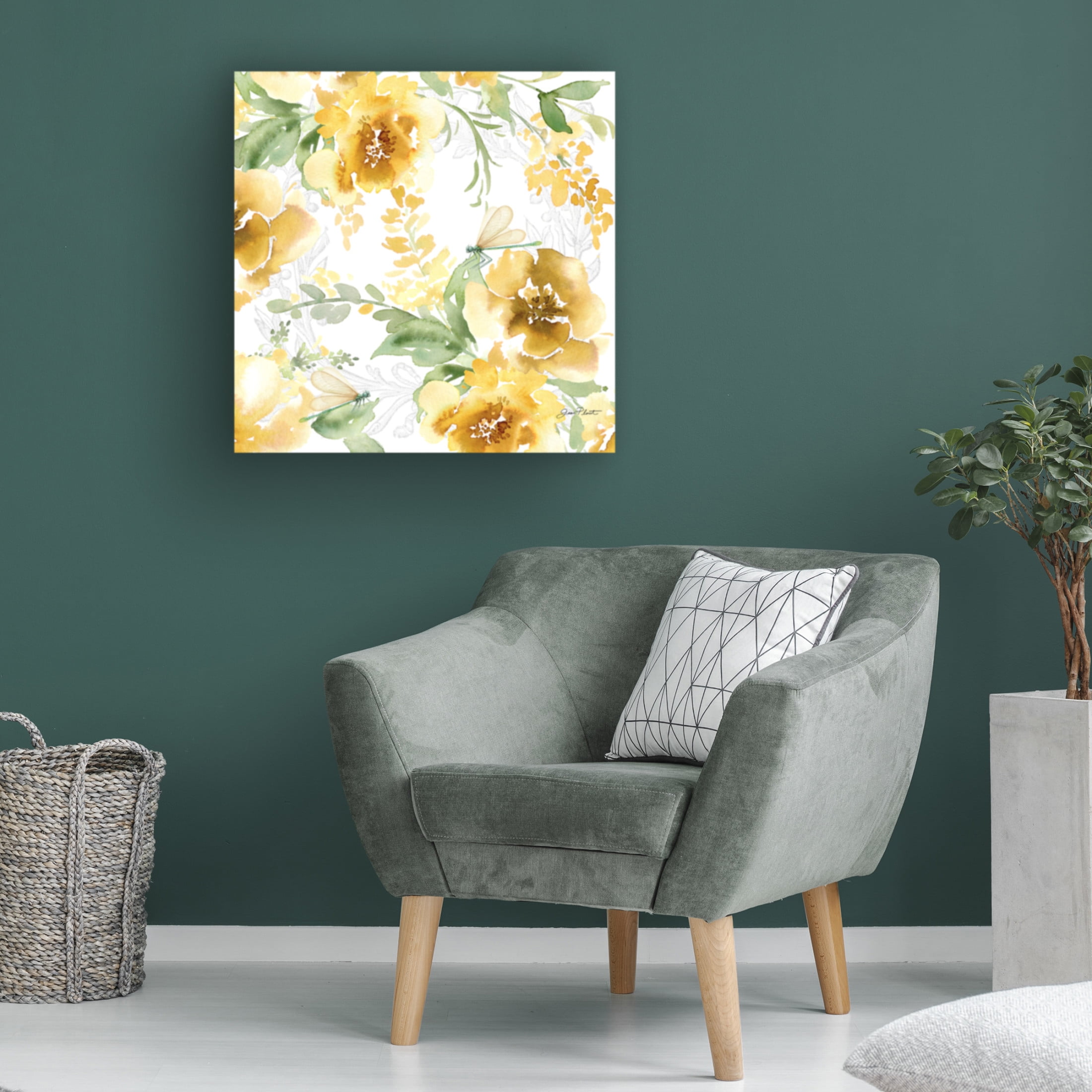 Canvas Wall Art - Jean Plout 'Yellow Floral Bouquet B' Wall Art for Living Room, Bedroom, or Office Décor by Trademark Fine Art - 18 x 18 Inches