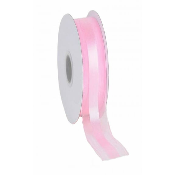 7/8" Sheer Organza with Satin Middle Ribbon 25 Yards - Light Pink