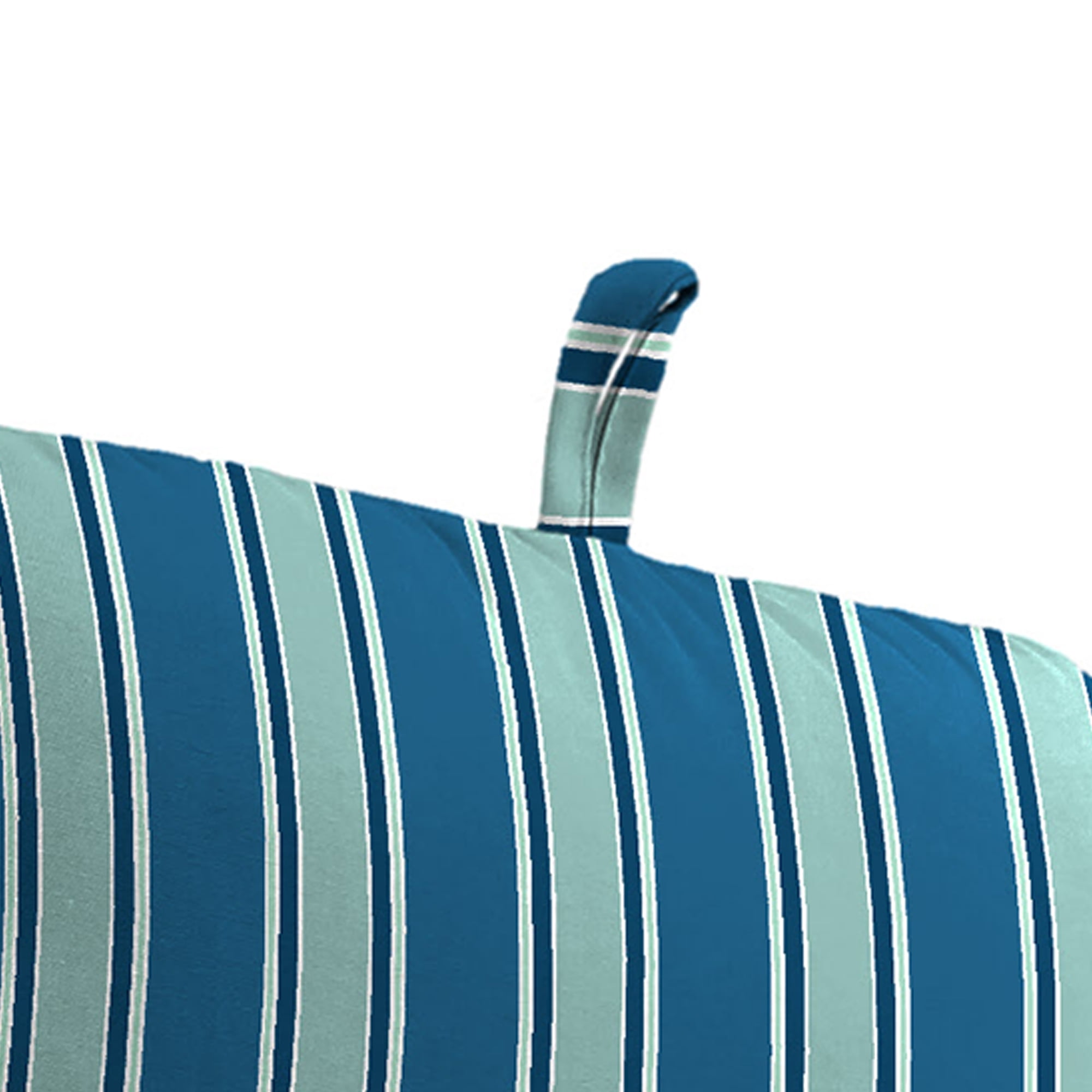 Jordan Manufacturing 45" x 22" Sanders Puff Blue and Gray Green Stripe Rectangular Outdoor Chair Cushion with Ties and Hanger Loop