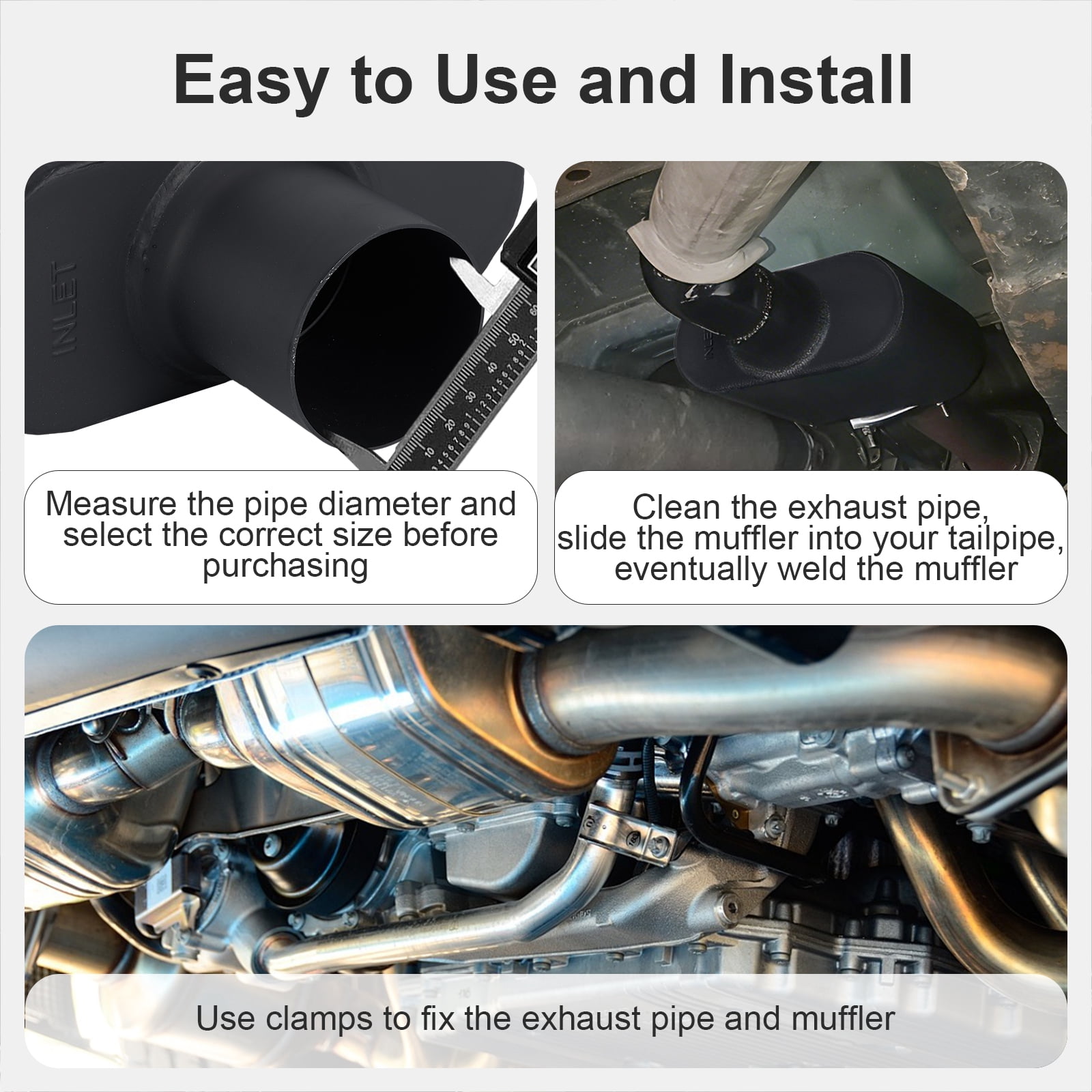 Universal Exhaust Muffler, Chambered Performance Muffler for Cars Trucks, Stainless Steel, 2" Inlet/Outlet, Overall Length 13", black