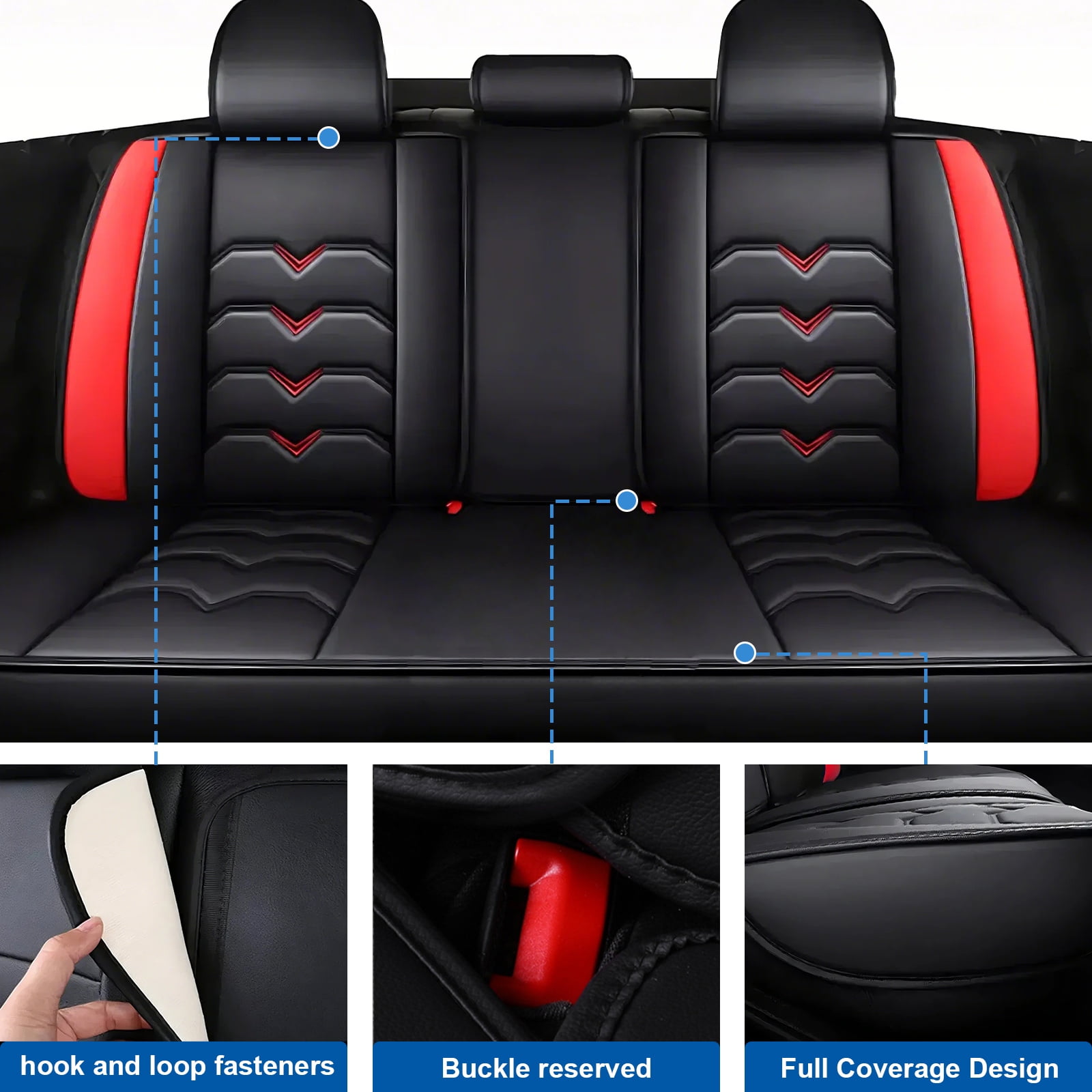 FANOTEK Car Seat Cover Custom Fit for Chevrolet Trax 2015-2021, Waterproof Durable Pu Leather 5 Seat Automotive Seat Cushion Protectors Black Red