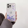 thumbnail image 5 of Compatible with iPhone 15 Plus Glitter Butterfly Case Glow in The Dark Women Girls Girly Bling Sparkle Flowing Quicksand Light up Case Soft TPU Bumper Luminous Clear Phone Cover, Purple, 5 of 12