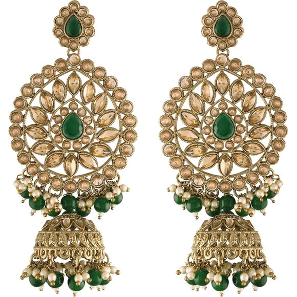 Indian Traditional Gold Plated With Stunning Antique Finish Kundan & Pearl Jhumka Earrings for Women (E2863)[t842]