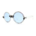 thumbnail image 2 of Rhinestone Death Metal Skull Trim Round Circle Lens Plastic Sunglasses Clear Pearl Blue, 2 of 4