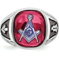 thumbnail image 3 of Solid 14k White Gold Men's Polished and Textured with Black Enamel and Lab Created Ruby Masonic Ring - Ring Size 10.0, 3 of 6