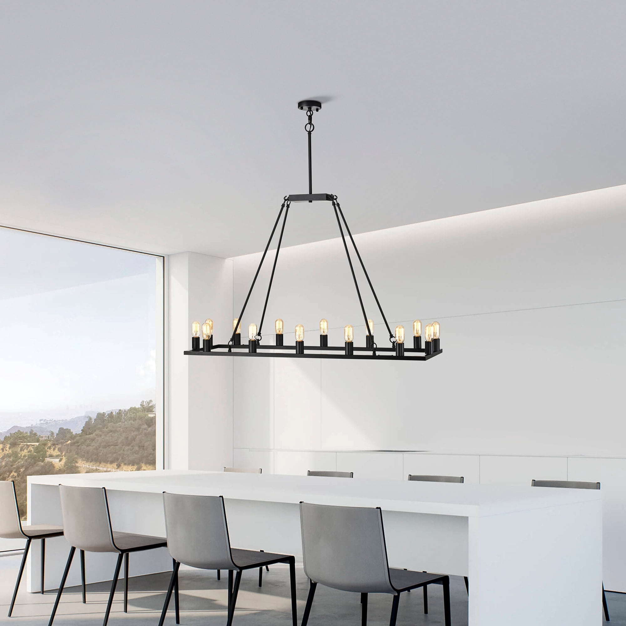 Home Accessories Homer Matte Black 14-Light Linear Kitchen Island Chandelier