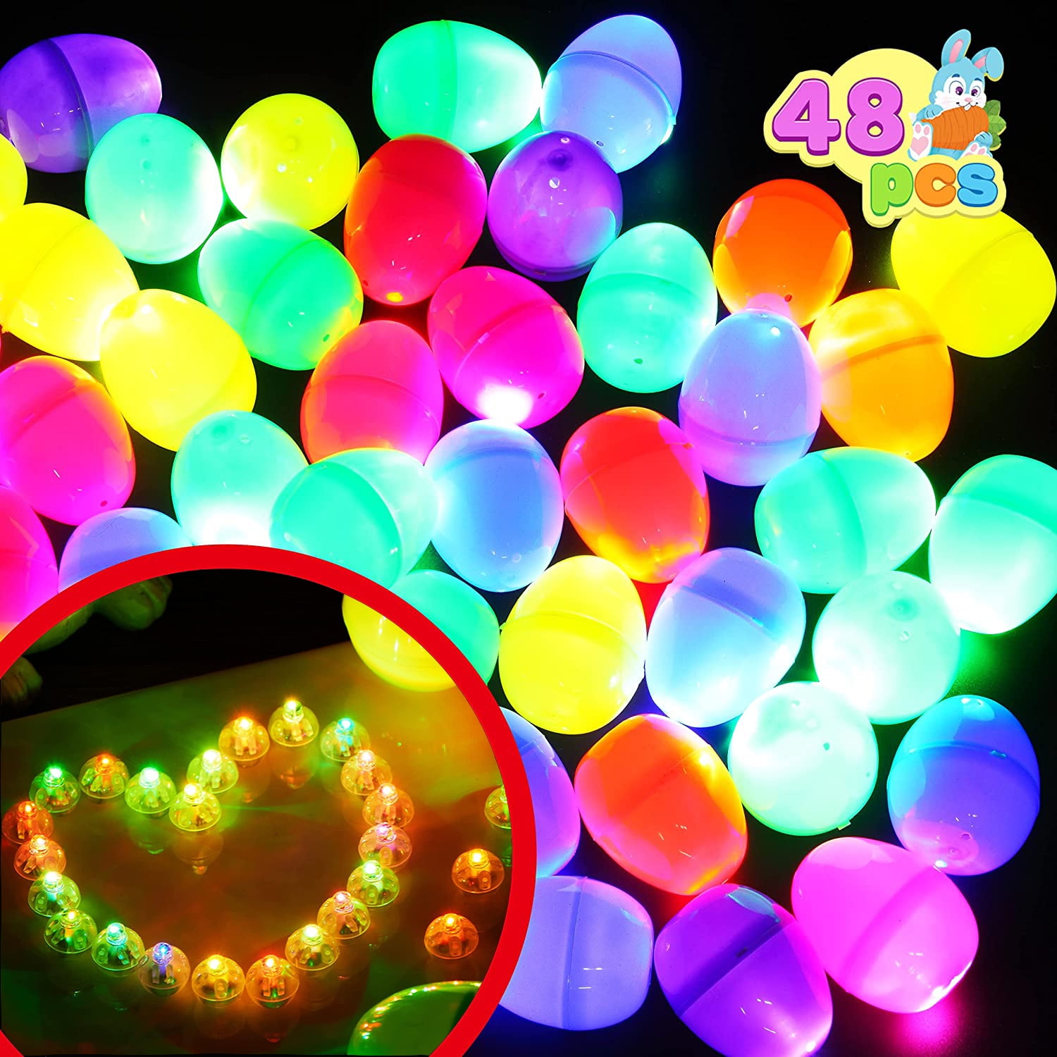 48PCS Glow Easter Eggs with Multicolor Glow Balls, Glow Fillable