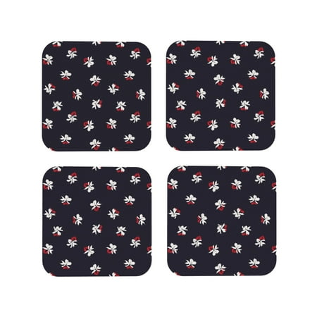 

Drink Coasters Set of 4 Red Floral Leather Coasters for Coffee Table Protector Heat Resistant Cute Coasters for Home Decor Housewarming Gifts Bar Kitchen 4 Inch Square