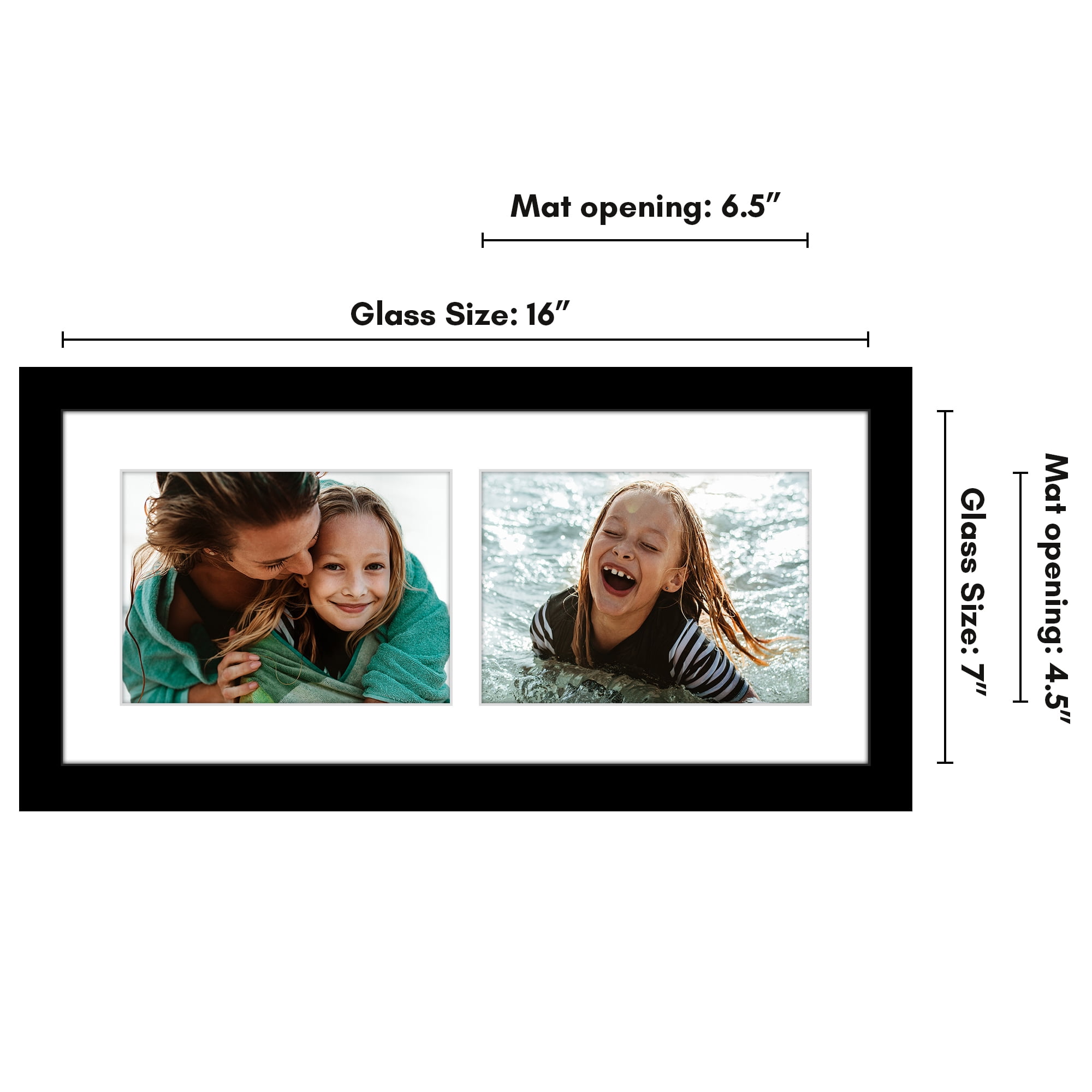 Americanflat 5x7 Double Picture Frame with Shatter-Resistant Glass Fits 2 use as One 7x16 Frame Signature - Black