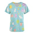 thumbnail image 3 of Tops Cortos para las Mujeres Impreso V-Cuello Doble Bolsillo Ropa de Trabajo Blusa, Manga Corta Casual Poliéster Superior, 3 of 4