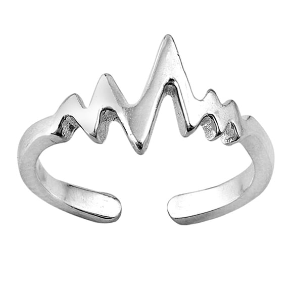 Sterling Silver EKG Heartbeat Toe Ring High Polish Adjustable Midi Band Jewelry Female Unisex