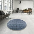 thumbnail image 3 of Ahgly Company Tapis d'Intérieur Rond Milieu du Siècle Moderne Bleu Azur Zone Orientale, 8' Rond, 3 of 6