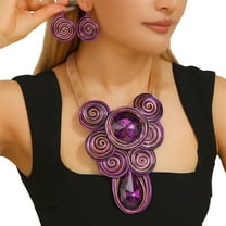 Boho Chunky African Statement Aluminum Wire Necklace Earring Set For Women Tribal Fashion Costume Jewelry Earring Sets Unique Colorful Big Rhinestone Crystal Pendent Collar Choker