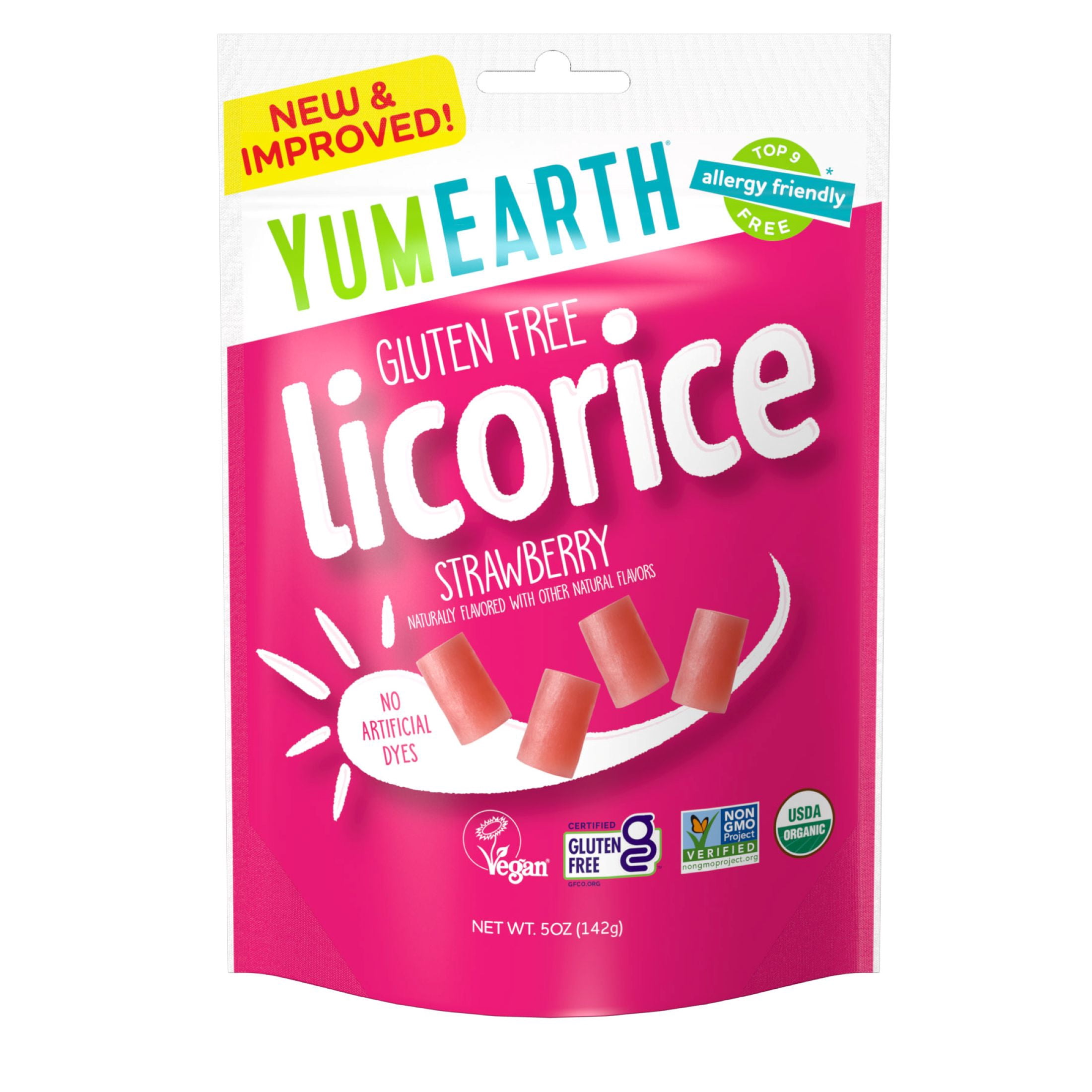 (4 pack) YumEarth Organic Strawberry Licorice, Gluten Free, Shelf-Stable, 5 oz Bag