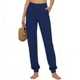 thumbnail image 4 of iHPH7 Women's Cotton Linen Jogger Pants High Rise - Relaxed Tapered Fit Cuffed Ankles Pockets Breathable Casual Summer Lounge Lightweight Comfortable Travel Everyday Style Navy XXL, 4 of 8