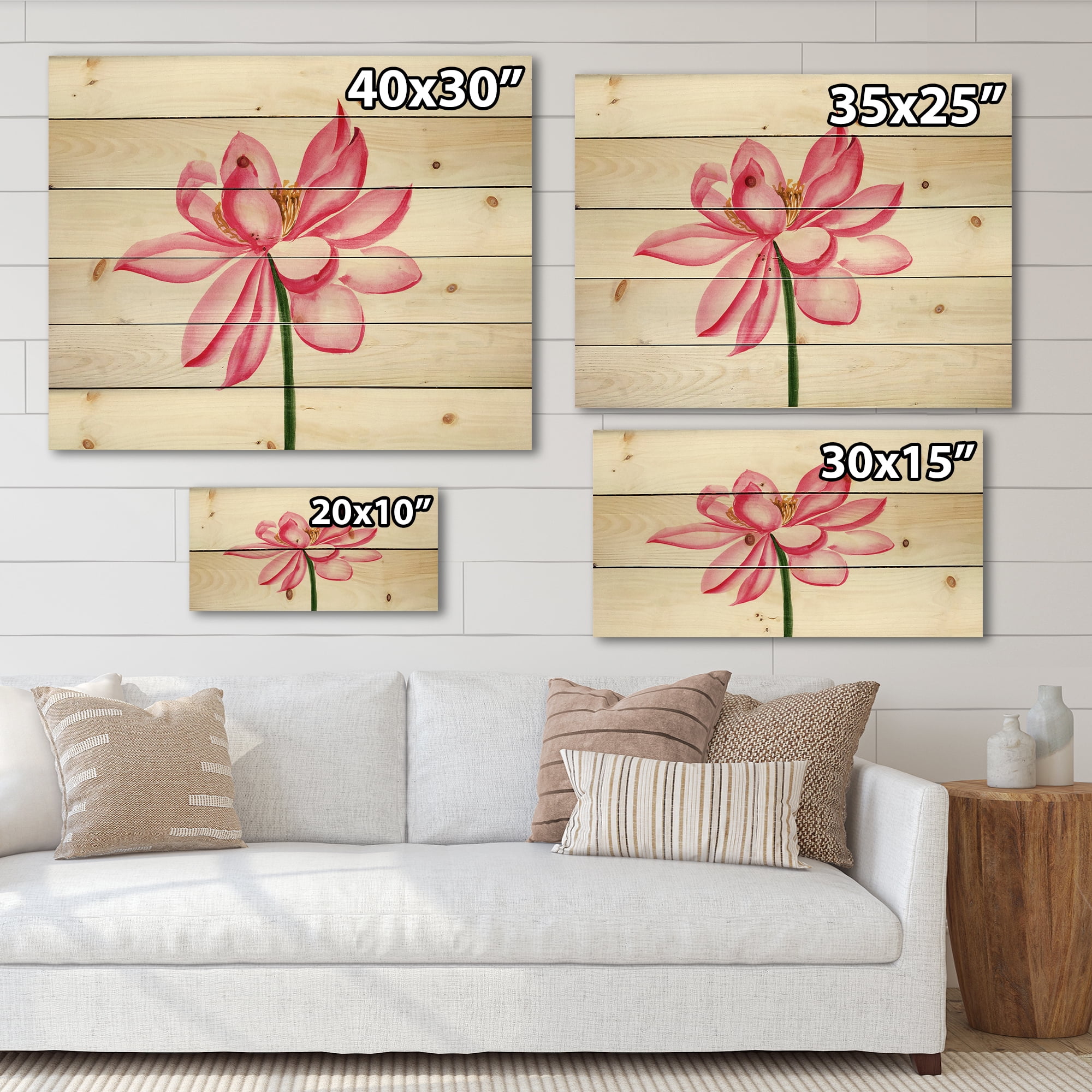 Designart 'Ancient Detail of A Pink Lotus' Traditional Print on Natural Pine Wood