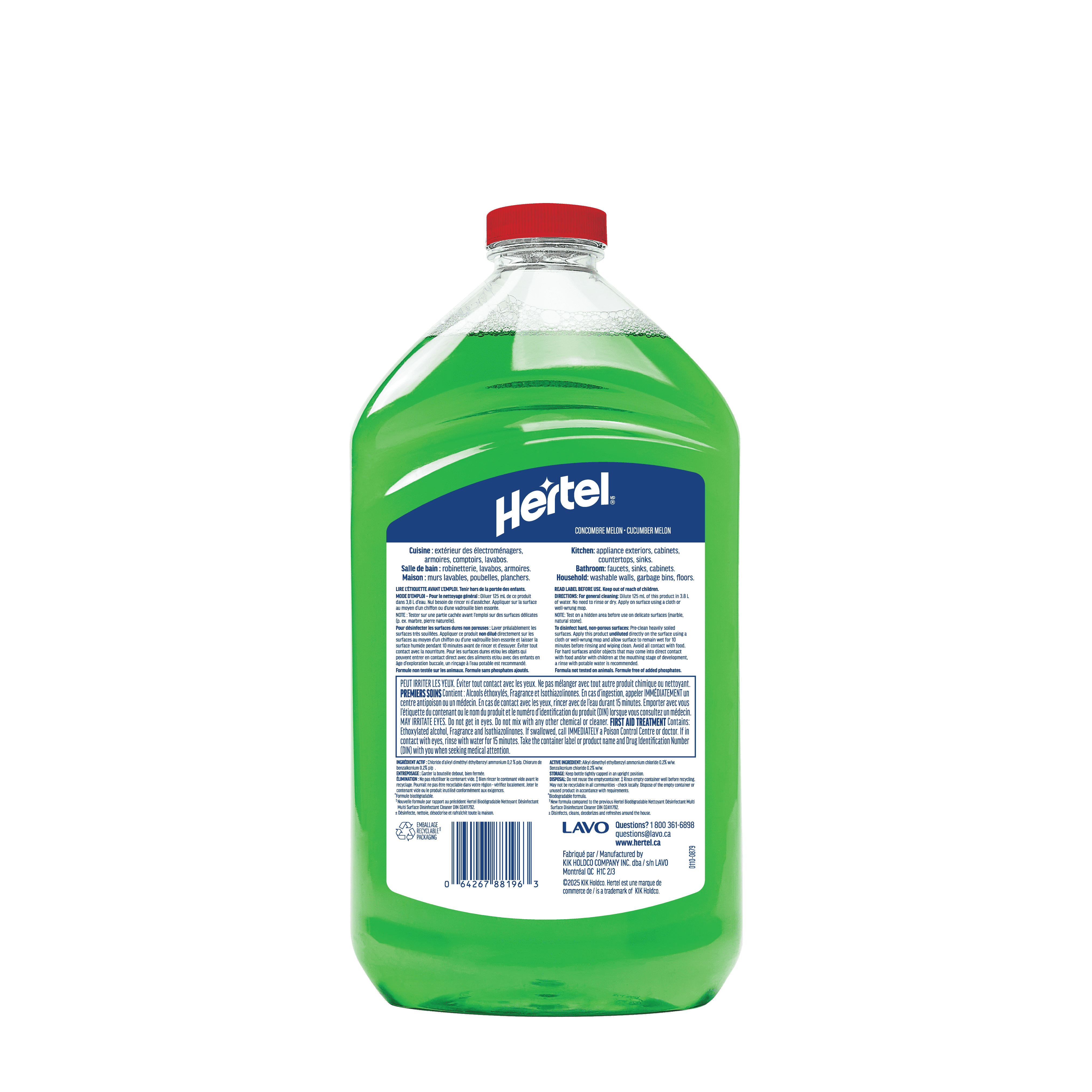 Hertel Nettoyant Désinfectant Multi-surface diluable, Concombre melon, 1.4L