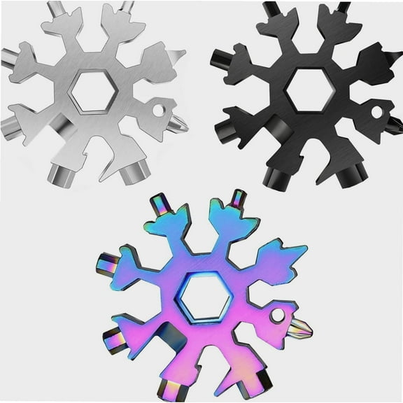 Snowflake Multitool, 3 Pack 18-in-1 Snowflake Stainless Steel Multi Tool, Compact Flat Phillips Screwdriver Wrench/Bottle Opener Kit, Gifts for Men, Cool Gadgets for Men, Mini Durable and Portable
