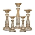 thumbnail image 2 of Traditional White Wash Eco-friendly Handmade Mango Wood Set Of Five 9",12",15",12" & 9" Pillar Candle Holder for use, Living Room, Dinning Room, Study Room, Spa, Restaurants, Place Of Worship, etc, 2 of 4