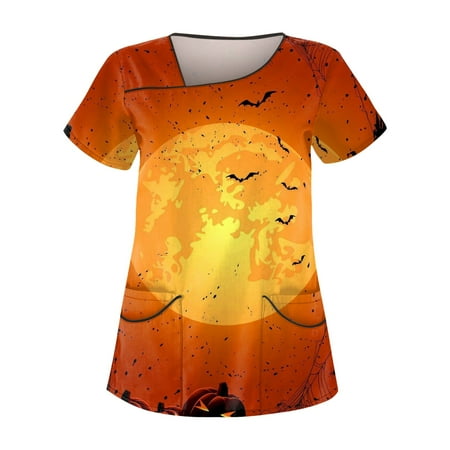 

HHei_K infinity scrubs for women Women s Casual Printed Short Sleeve Workwear With Double Pocket Top