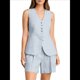 thumbnail image 2 of Conjunto de Traje Informal de Algodón y para Mujer, con Cuello Redondo, Sin Mangas, Ajustado, de Verano, para Trabajo, de Algodón y Pantalones Cortos Azul L, 2 of 10