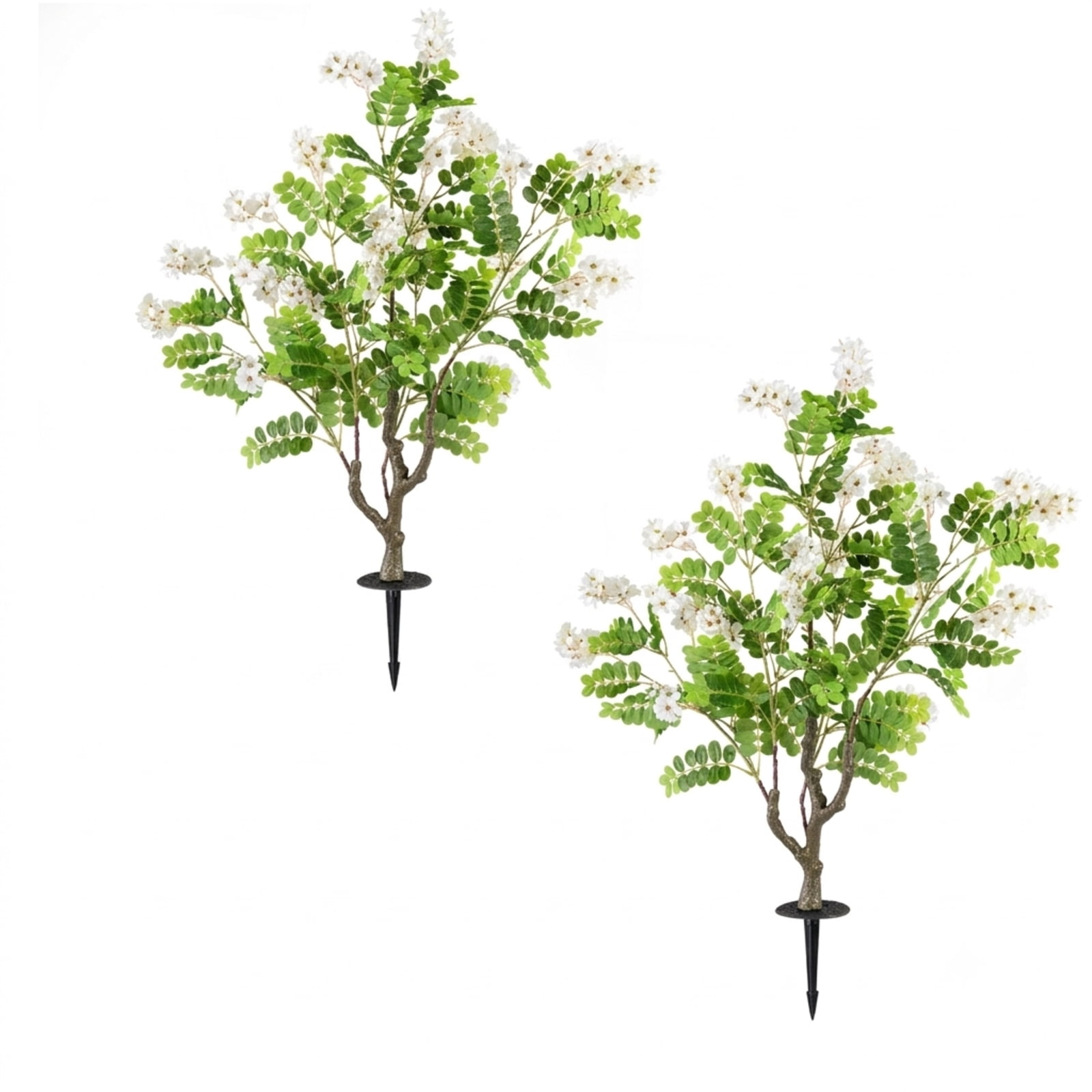 Vebreda Artificial Plant Decor, 2 Pack Artificial Locust Flower Trees 39 Inch Fake Evergreen Shrubs with Ground Spikes, Sun-protective Materials
