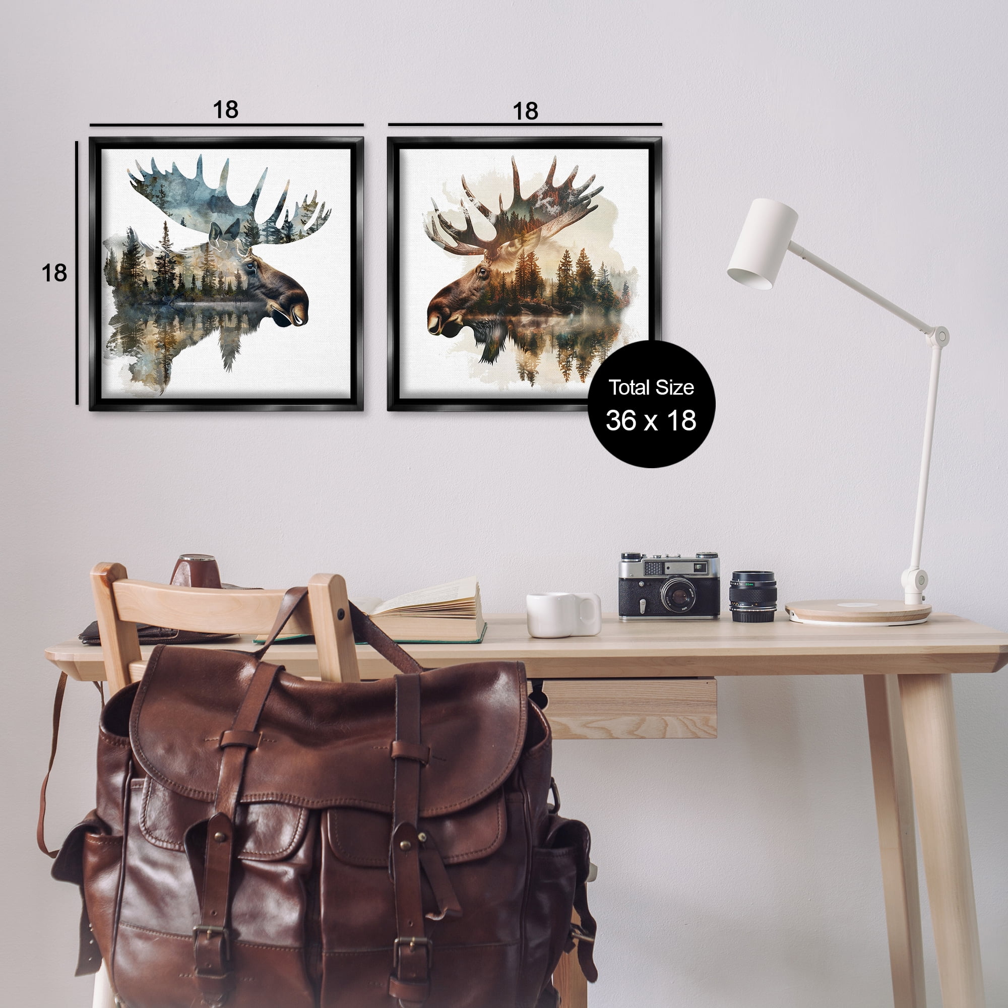 Stupell Industries Woodland Moose Forest Silhouettes Animals Painting Black Floater Framed Canvas Art Print Wall Art, 18 x 18, Set of 2