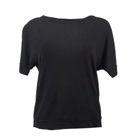 PAM & GELA Women's Cold Back Hi-Lo Roll Up Tee, Black, Small