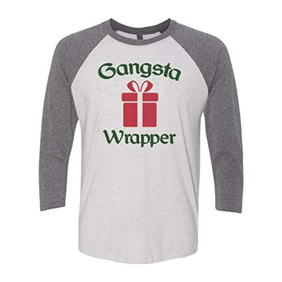 Funny Holiday Gangsta Wrapper Ladies Adult Baseball Tee-Heather Gray-Small