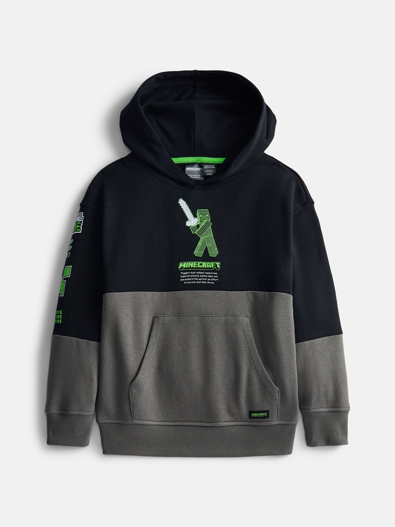 Minecraft Boy’s Colorblock Fleece Graphic Hoodie, Sizes 4-18