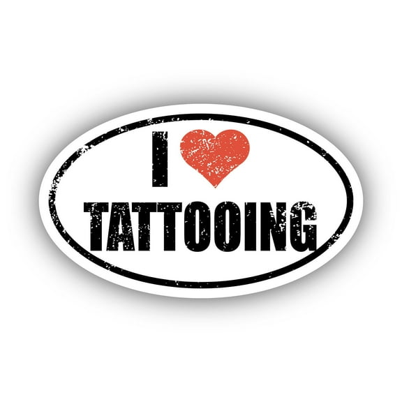 I Love Tattooing I Heart Euro Oval Sticker Vinyl 3M Decal 3 In x 5 In