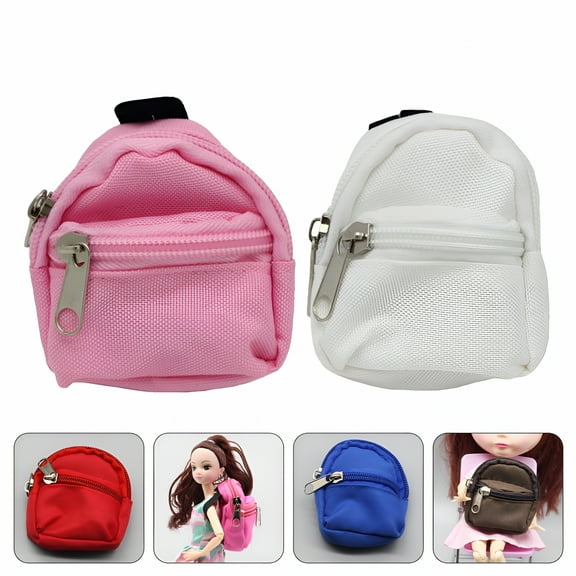 BESTSKY 2Pcs Mini Backpack Doll Schoolbag Decorative Bags for Dolls (Orange Pink)