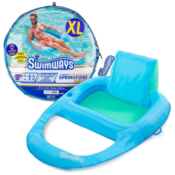 SwimWays Spring Float Premium XL Recliner Chair, Inflatable Pool Floats Adult with Fast Inflation, 25% Larger than Recliner, Supports Up to 300 lbs