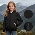 thumbnail image 2 of Kids Zip Bomber Jacket with Pockets, Waterproof Windproof Long Sleeve Outdoor Coat for Boys Girls Ages 5-16 Fall Casual Outerwear Black 13 Years, 2 of 9