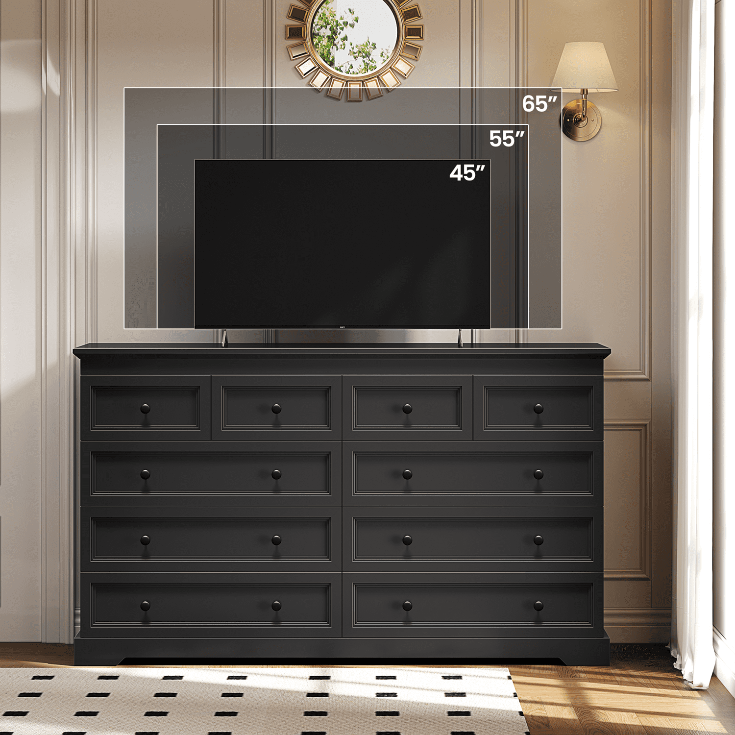 Plonmago Black Dresser for Bedroom,10 Drawers Dresser, 55" Wood Large Dressers with 10 Drawers, Chest of Drawers for Bedroom, Living Room