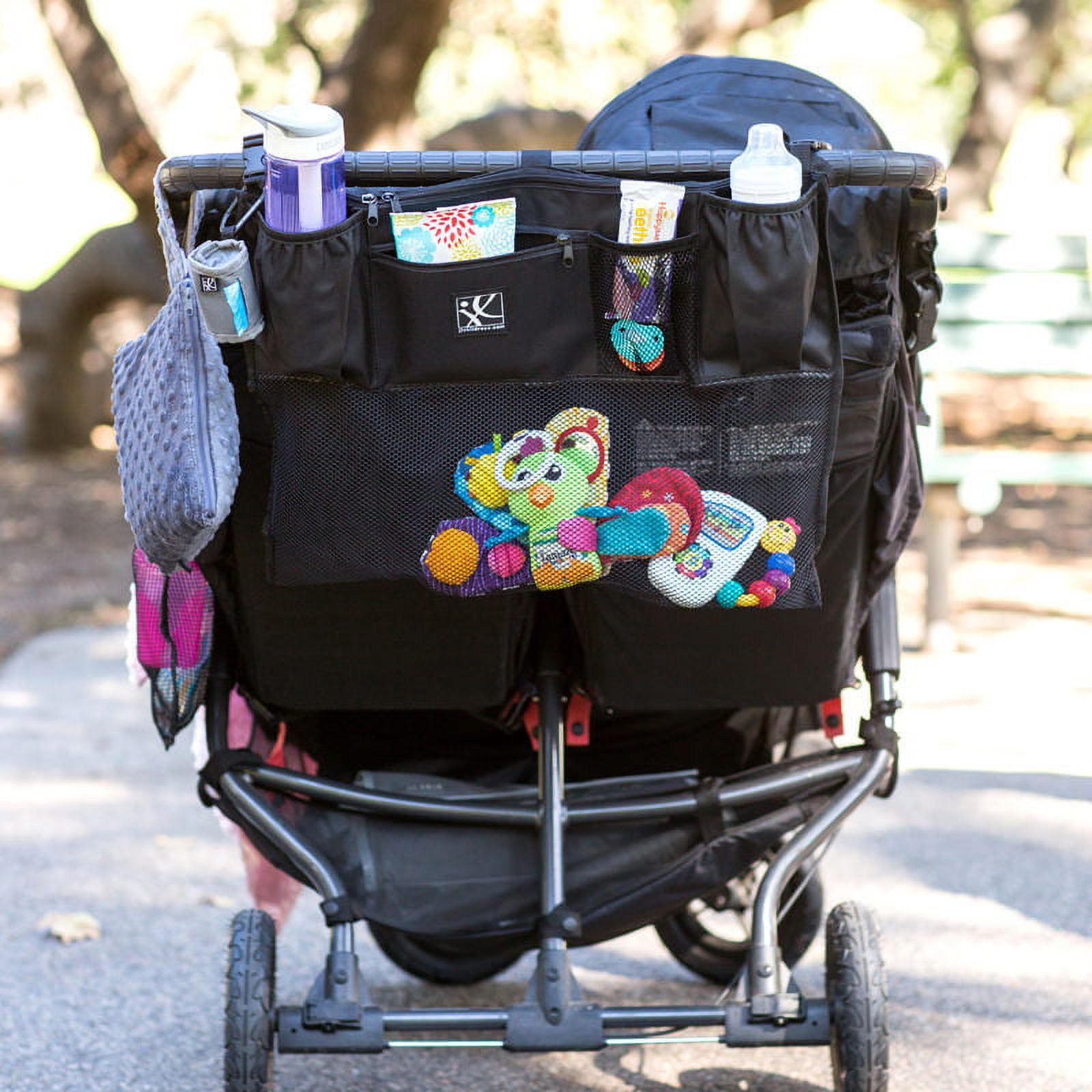 J.L. Childress Double Stroller Organizer and Storage with Mesh Compartment - Stroller Accessory - Black