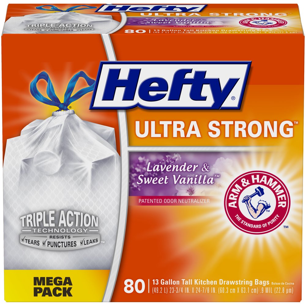 Hefty Ultra Strong Tall Kitchen Trash Bags, Lavender & Sweet Vanilla