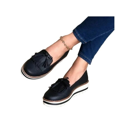 

Fangasis Womens Loafers Pumps Slip On Wedge Work Tassel Comfy Boat Shoes
