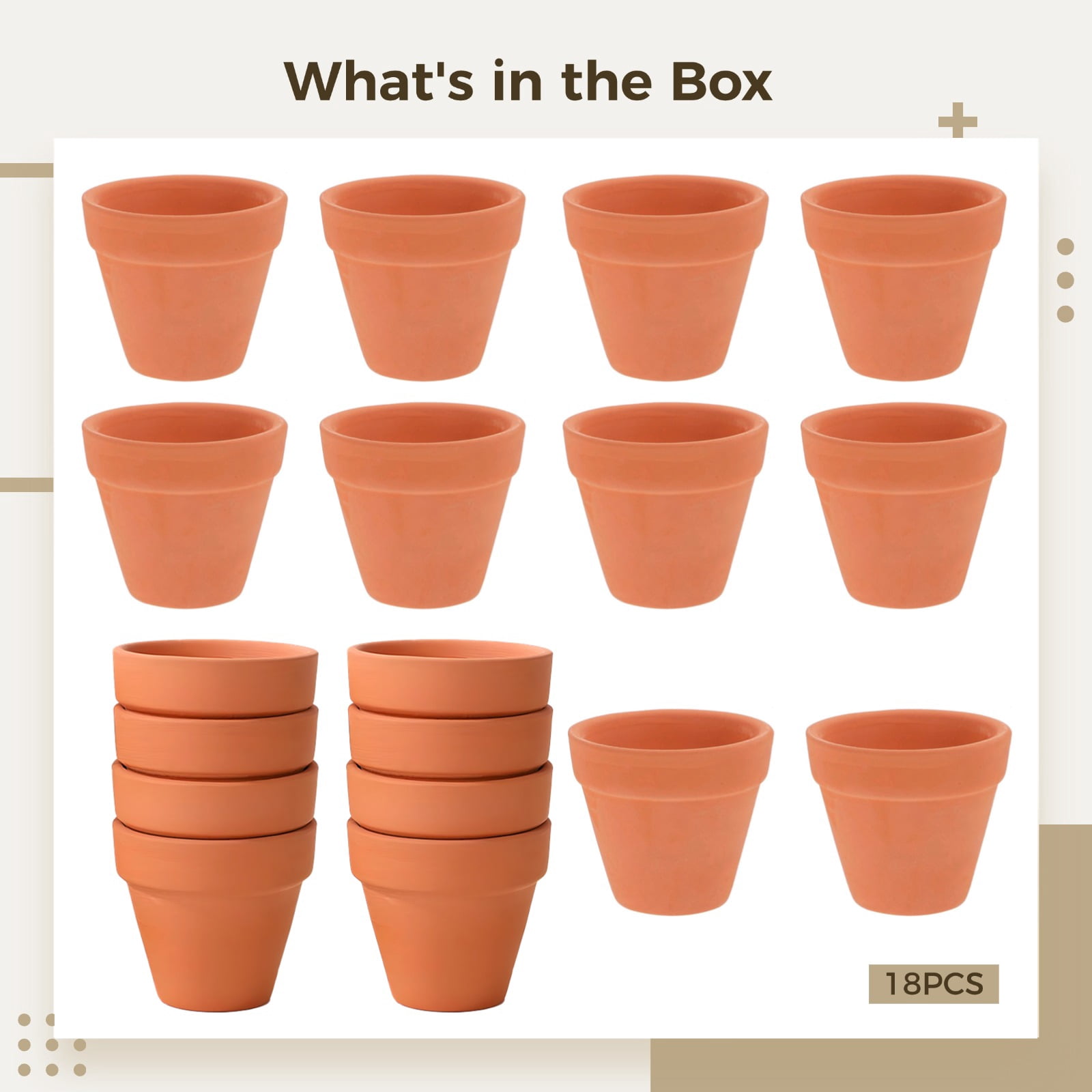 18 PCS 3 Inch Terracotta Pots, Mini Clay Pots with Drainage Hole, Breathable Terra Cotta Planters for Indoor Outdoor Succulent Plants, Cactus Flower Nursery Pots for Gardening, DIY Projects