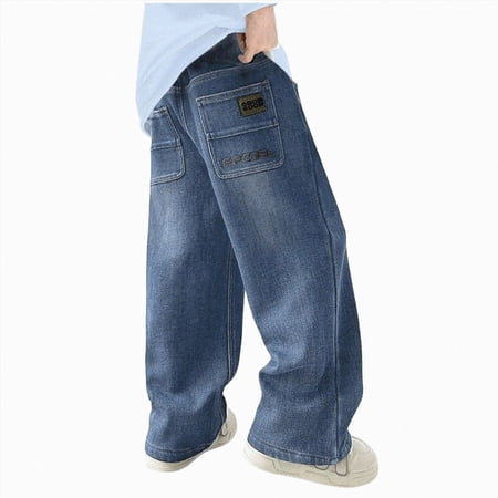 Zshosam Trendy Jeans for Teens Boys Boy Jeans Little Kid Elastic Simple Denim Pants Size 15T 16T (Light Blue 15-16 Years)