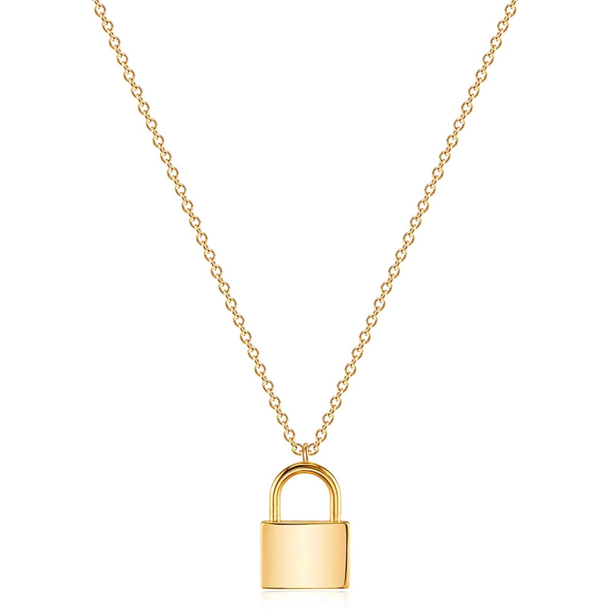 Hongchun Dainty Gold Lock Initial Necklace Initial Padlock Layered Lock Necklace Personalized Monogram Old English Engraved Alphabet Symbol Custom Let