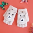 thumbnail image 1 of Children Winter Warm Casual Knit Cute Pattern Mittens Plus Velvet Flip Fingerless Multifunction Glove, 1 of 4