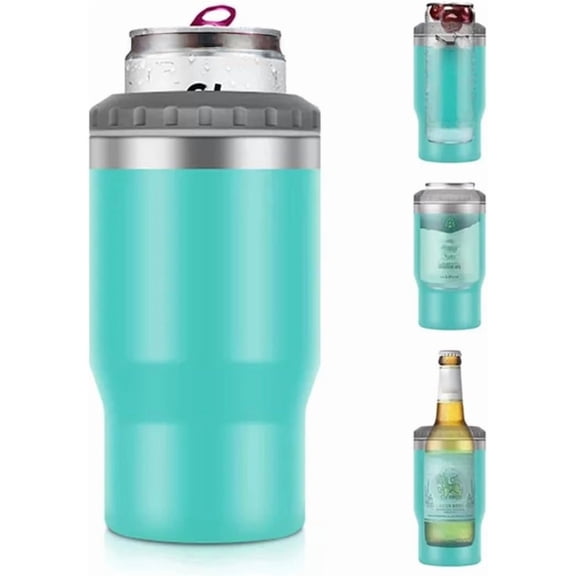 4 in 1 Stainless Steel Can/Bottle Insulator, 14oz Two-Way Lids SUS Insulated Can Cooler, Beer Bottle holder (Light blue)