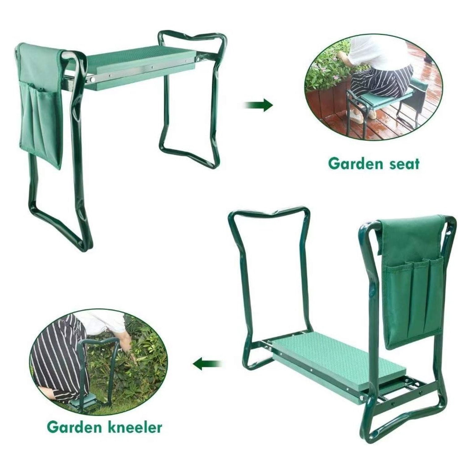 Folding Garden Kneeler and Seat with Tool Pouch Bag Thick Kneeling Pads Soft Decorative Garden Stools Workseats Portable Outdoor Foldable Kneeler Tools