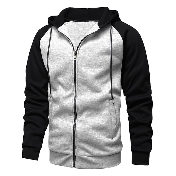 RUTAYY Men's Hooded Jacket Loose Zipper Patchwork Color Long Sleeve Cardigan Sweatshirt Fashion Vacation Tops